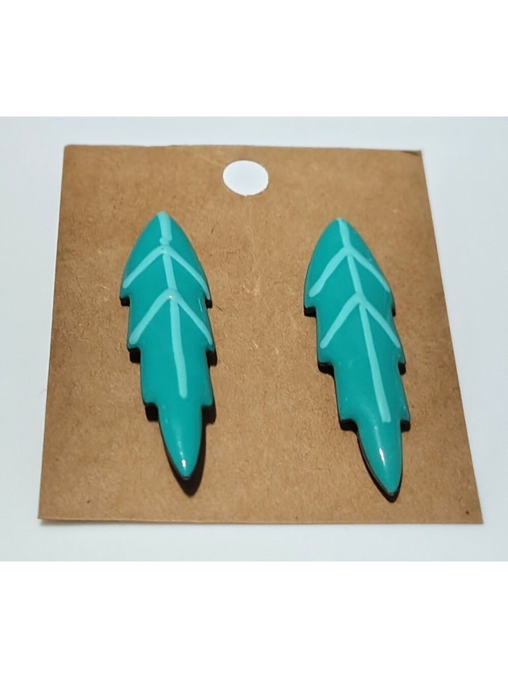 Teal Enamel Arrowhead Feather Leaf Motif Studs Earrings Southwestern Boho Style